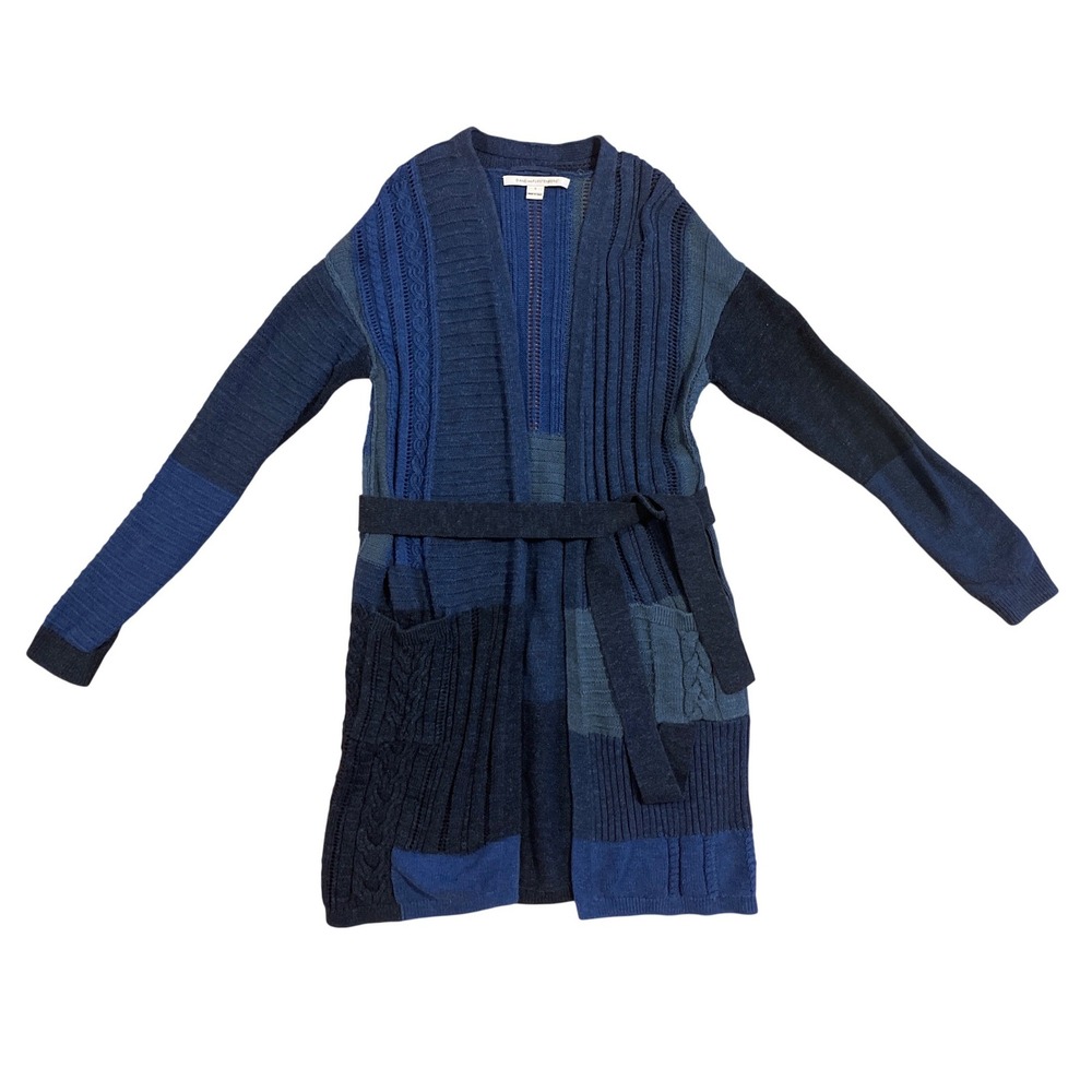 Diane von Furstenberg DVF Jackson Blue Patchwork Cotton Belted Cardigan S Luxury